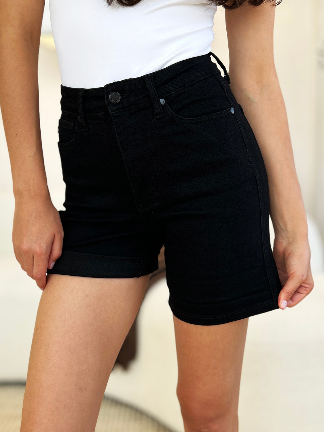 Judy Blue Full Size High Waist Tummy Control Cuffed Denim Shorts-SIZE 0-3XL