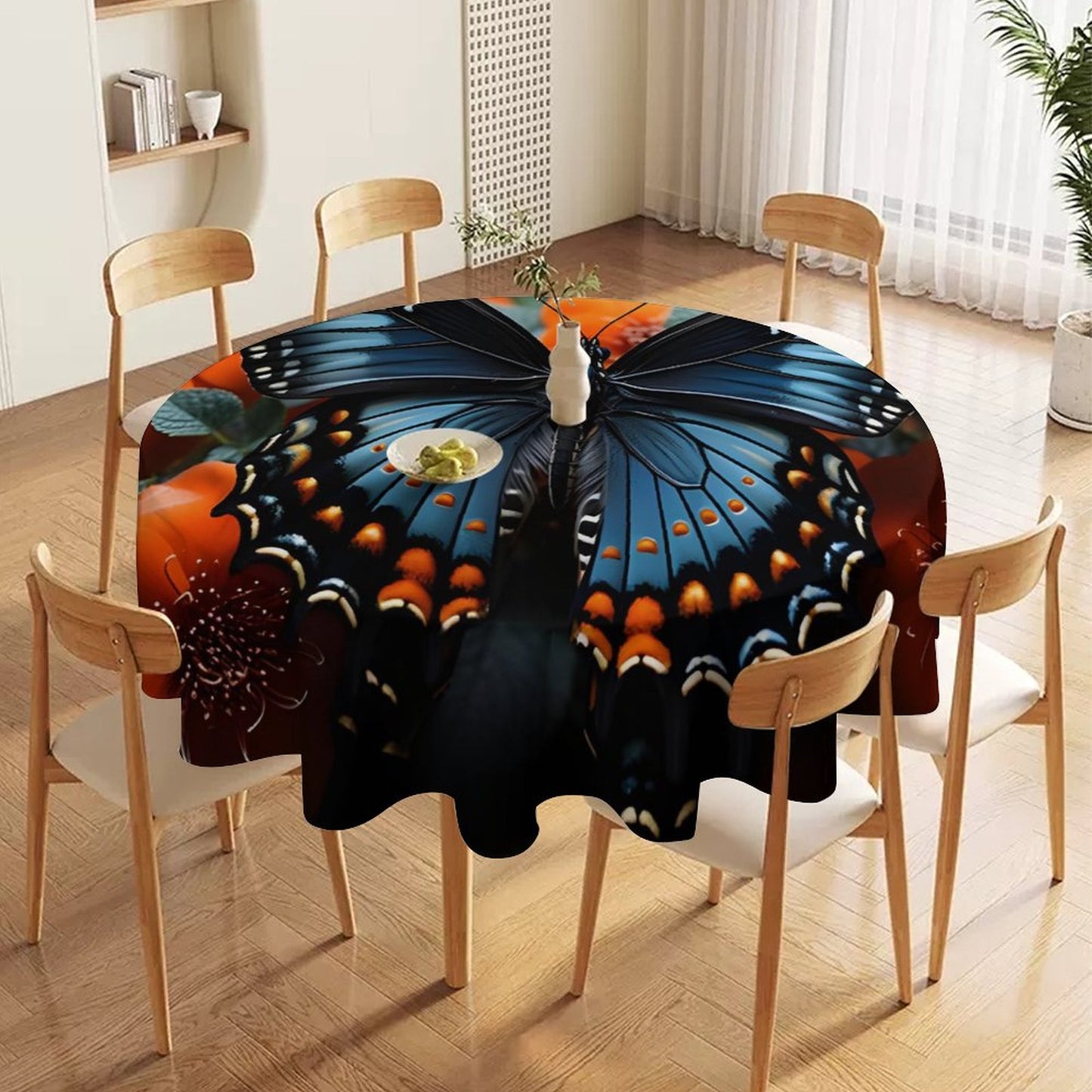 Round Tablecloth on Round Table-BLUE BUTTERFLY