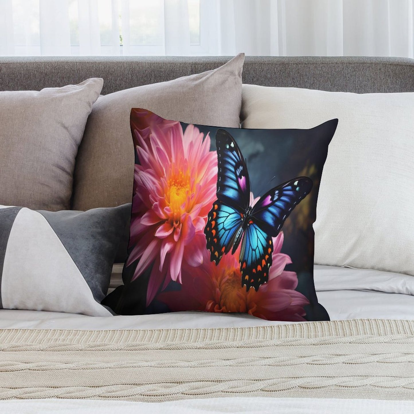 BLUE BUTTERFLY Plush Pillowcase Set of 4