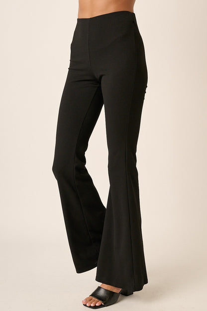 Mittoshop Crepe Knit Elastic Waist Flare Leg Pants-SMALL-2XL