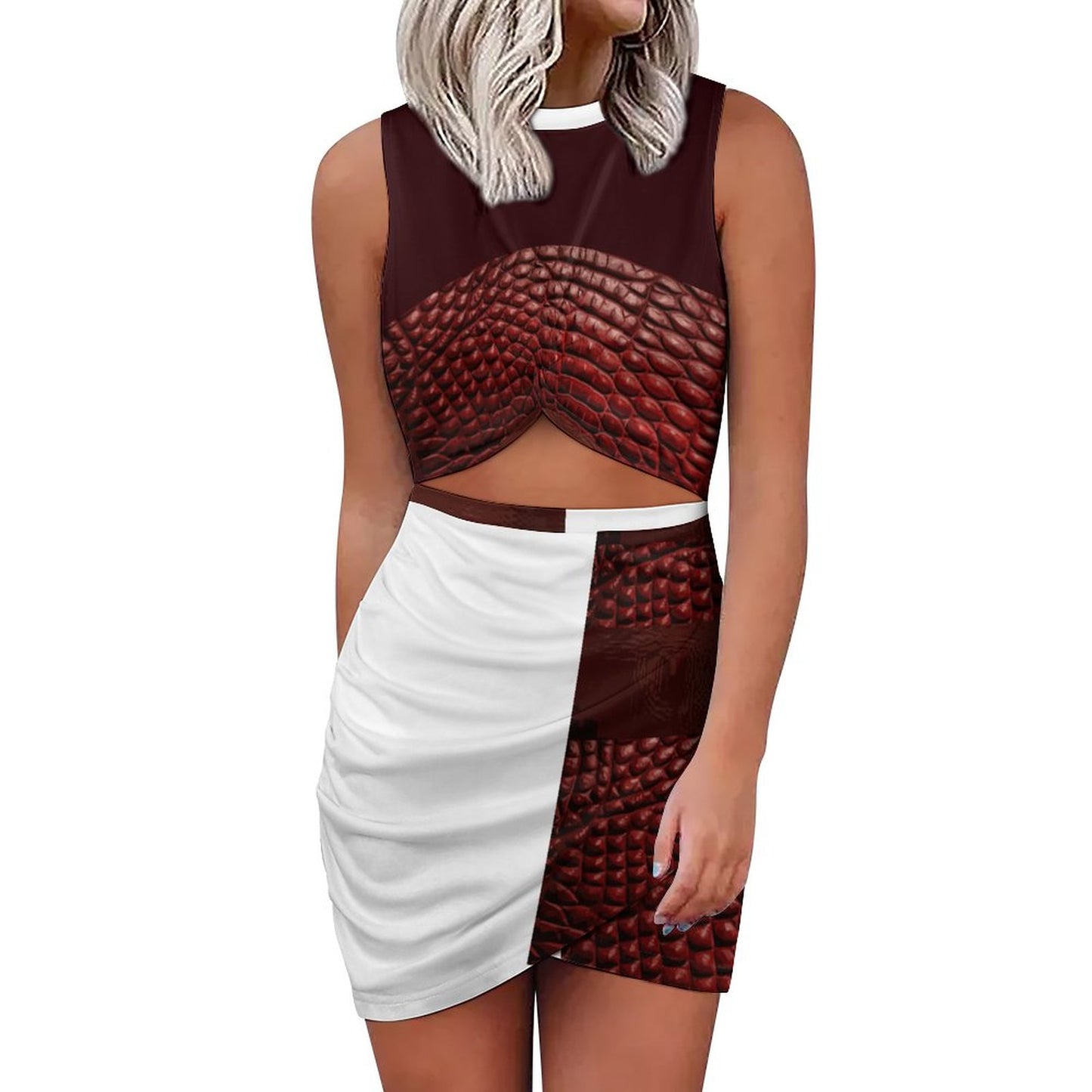 Cutout Bodycon Slim Fit Dress BEQ (All-Over Printing)