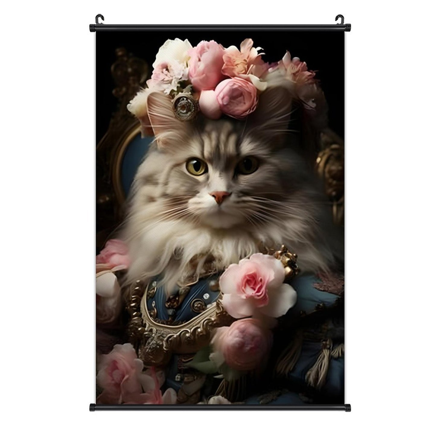 Canvas Hanging Poster with Scrolls-16"x24"/ 40x60cm-FLOWER CAT