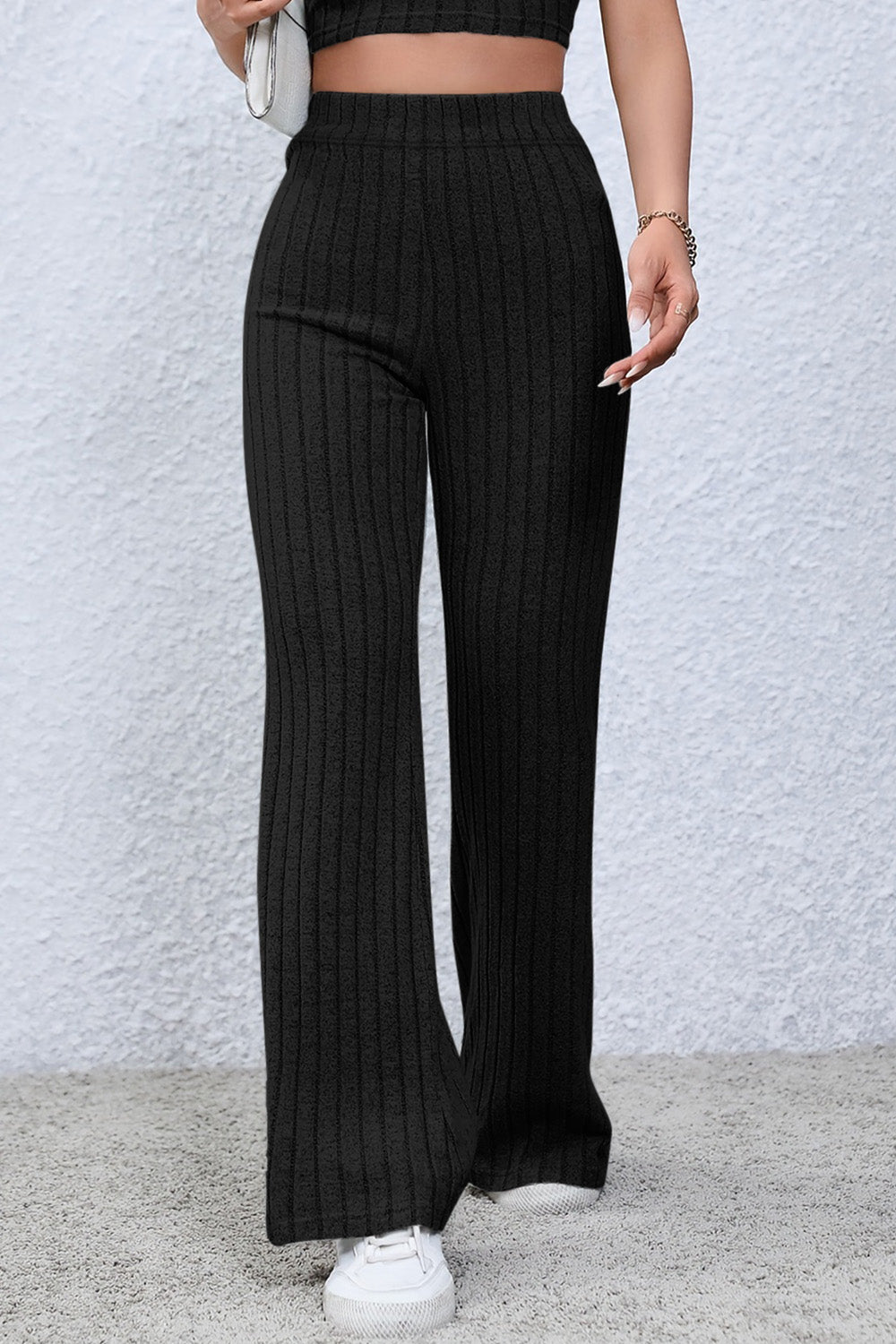 0N SALE:::Full Size Ribbed High Waist Flare Pants (black/blue/teal/grey)-SMALL-3XL
