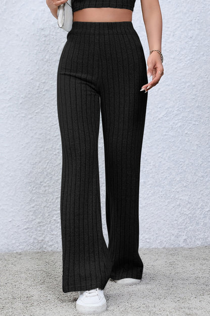 0N SALE:::Full Size Ribbed High Waist Flare Pants (black/blue/teal/grey)-SMALL-3XL
