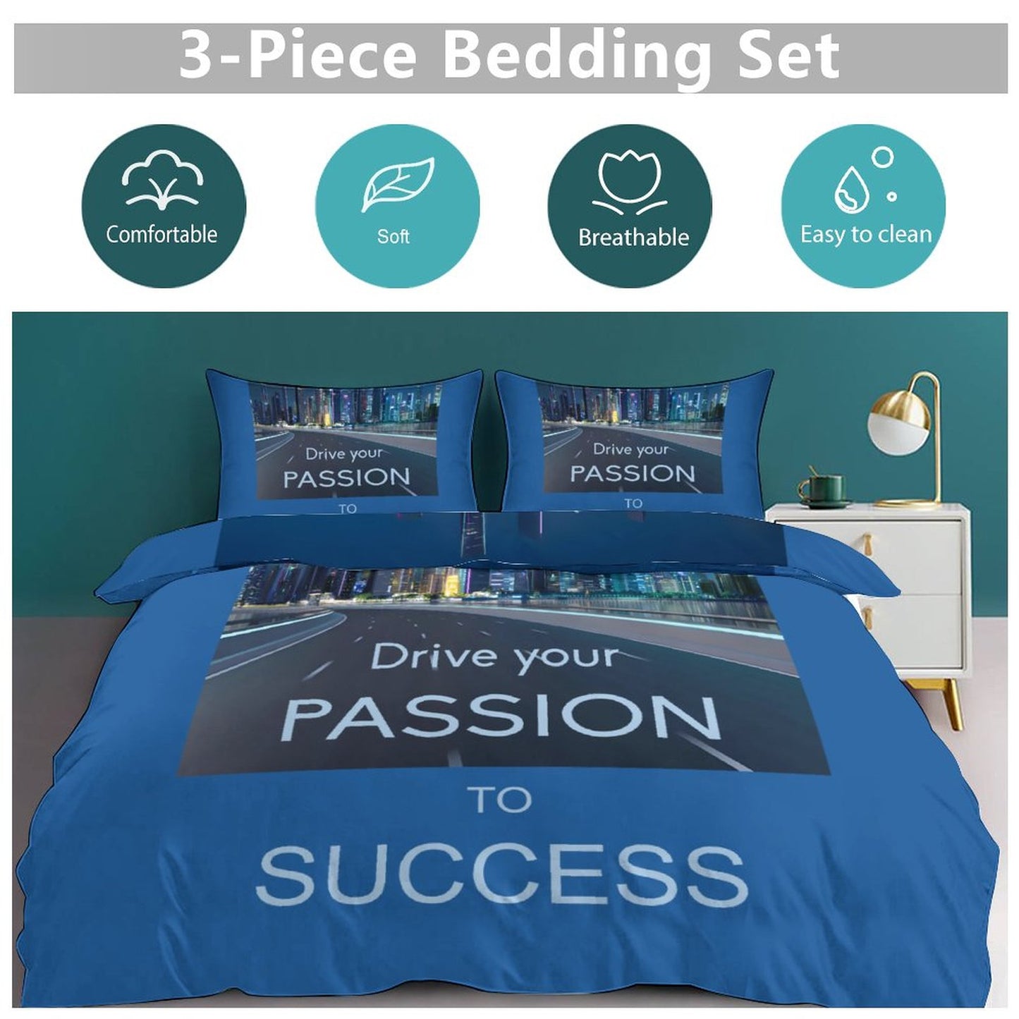 3-Piece Bedding Set-90"x90"/ 229x229cm (Dual-sided Printing)
