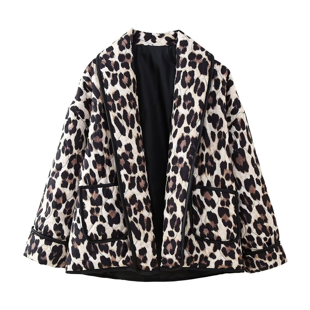 Leopard Open Front Long Sleeve Coat (leopard/black)-S/M/L