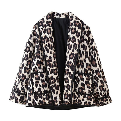 Leopard Open Front Long Sleeve Coat (leopard/black)-S/M/L