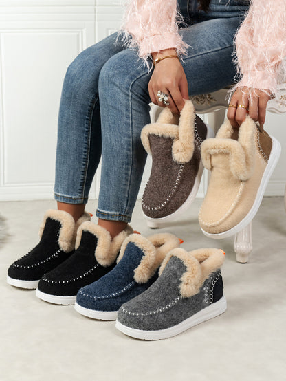 Furry Suede Round Toe Flat slip on boots (navy/chocolate/black/gray/beige)