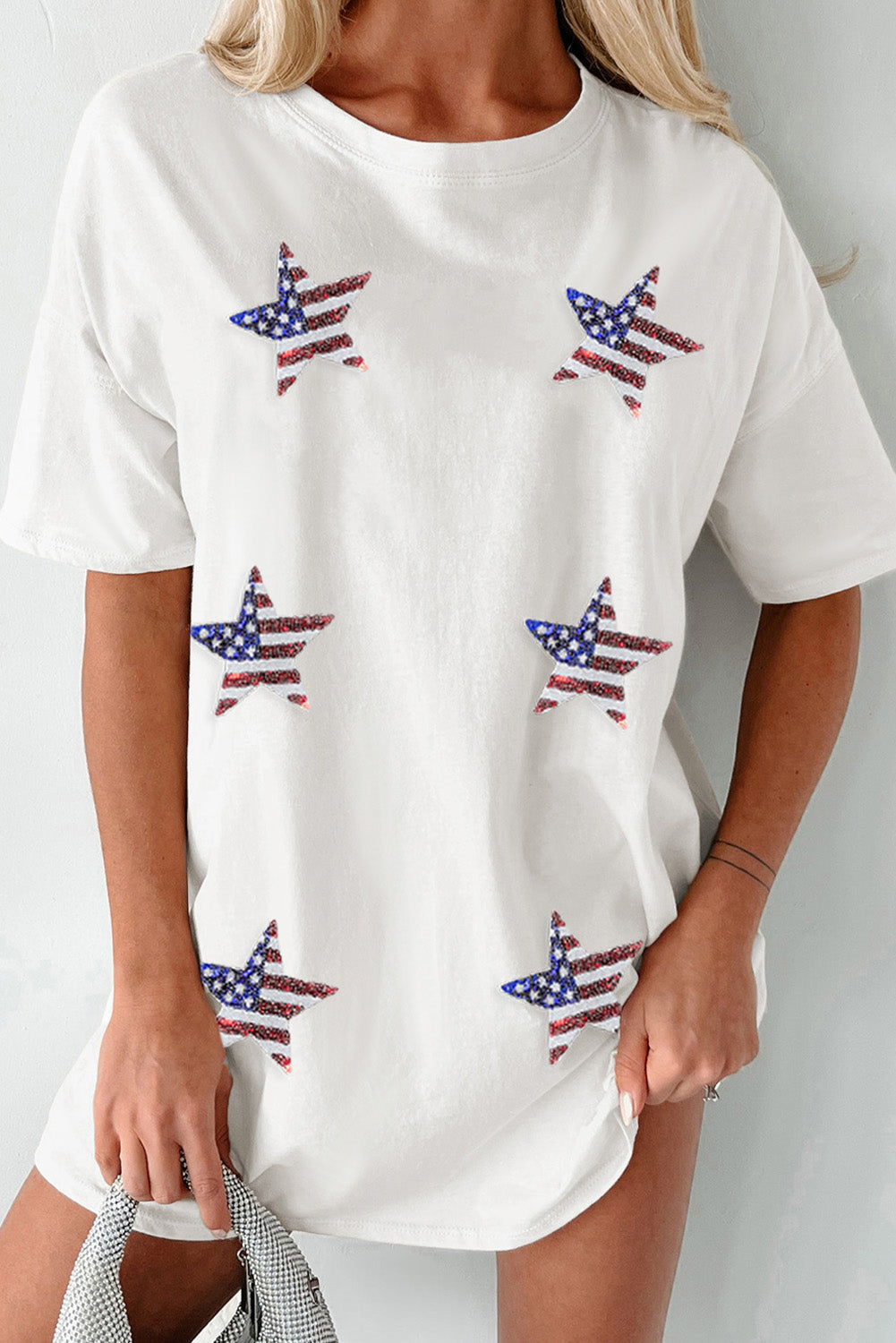 US Flag Star Round Neck Half Sleeve Oversized T-Shirt-SMALL-XL