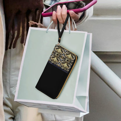 Leather Wallet with Wristlet Strap (2 Pictures on 2 Sides)