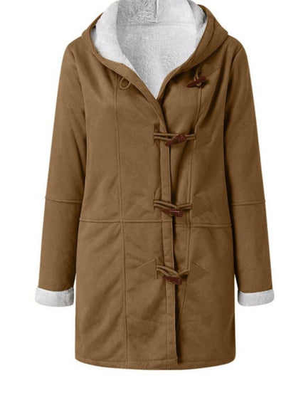 Full Size Pocketed Long Sleeve Hooded Toggle Jacket (many colors) -*SMALL-5XL