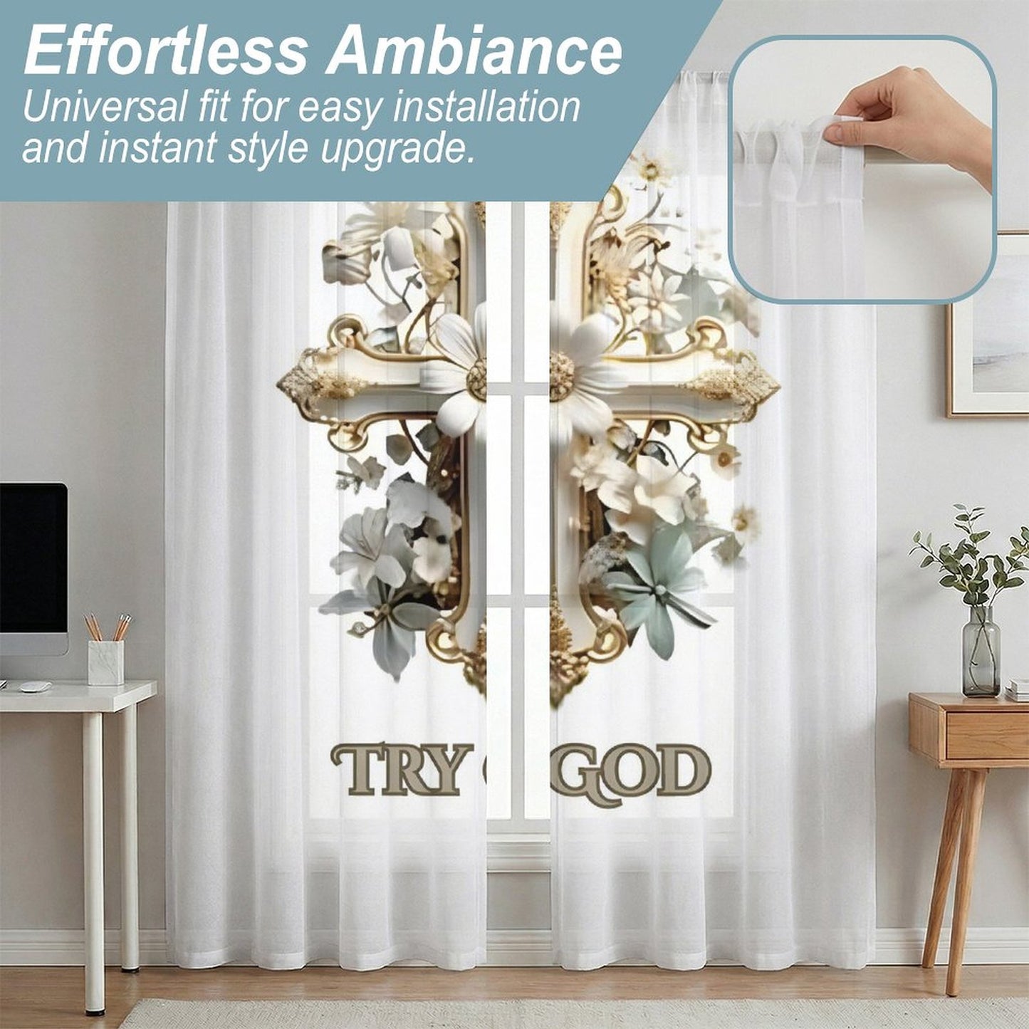 Sheer Curtain(All-Over Printing)-TRY GOD