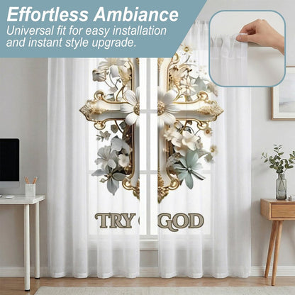 Sheer Curtain(All-Over Printing)-TRY GOD