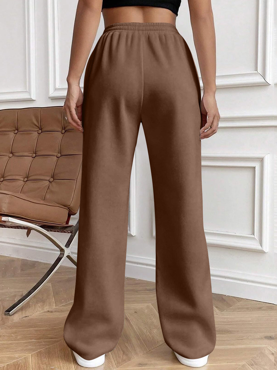 Drawstring Elastic Waist Pants with Pockets (white/black/grey/brown/dusty pink)-XS-2XL