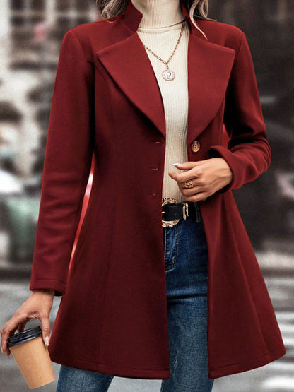 Collared Neck Button Up Long Sleeve Coat-SMALL-XL