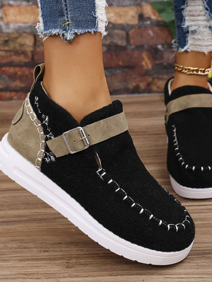 Contrast Round Toe Buckle Loafers (black/dusty blue/grey)