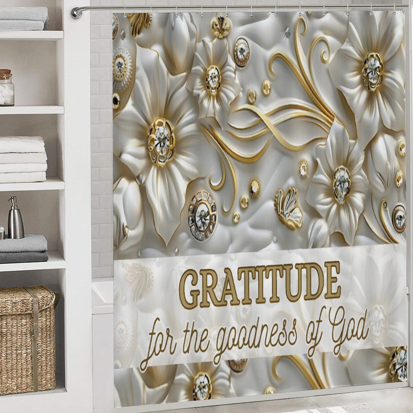 Shower Curtain Set with 3 Rugs