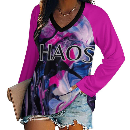 CHAOS V-neck Loose Long Sleeve T-shirt-SMALL-5XL