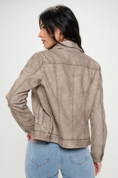 Coalition LA Button Down Cargo Vegan Leather Jacket-SMALL-XL