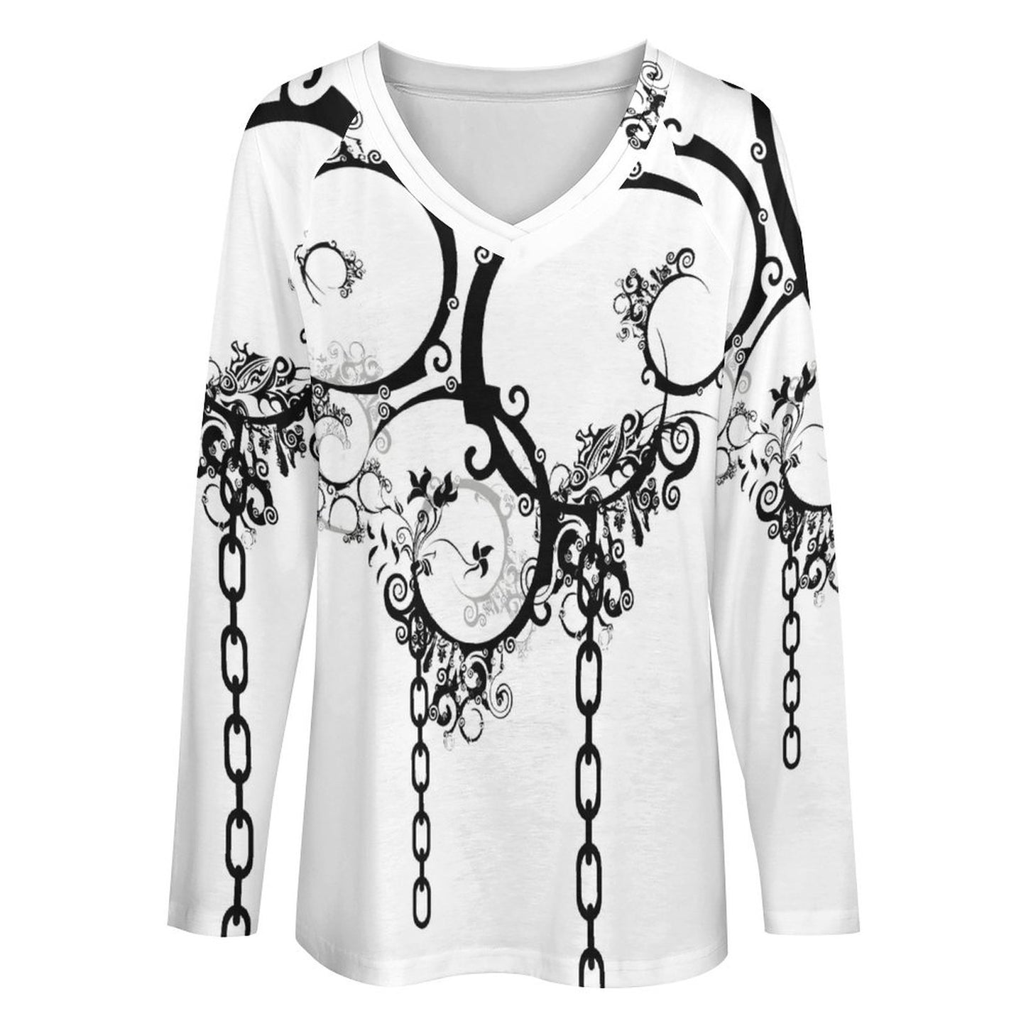 V-neck Loose Long Sleeve T-shirt TLREV2 (All-Over Printing)