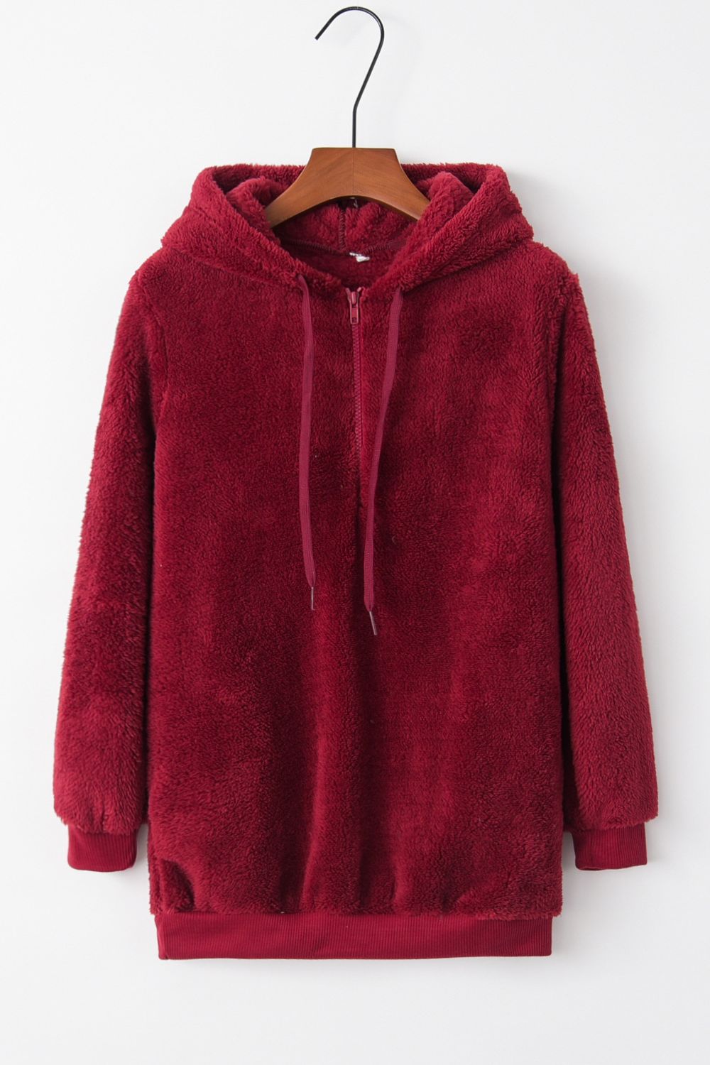 Full Size Quarter-Zip Drawstring Teddy Hoodie (many colors)-SMALL-3XL