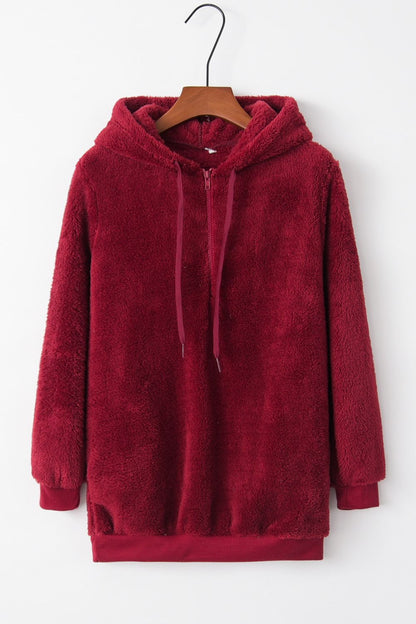 Full Size Quarter-Zip Drawstring Teddy Hoodie (many colors)-SMALL-3XL