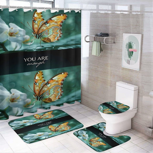 Shower Curtain Set with 3 Rugs-YOU ARE ENOUGH