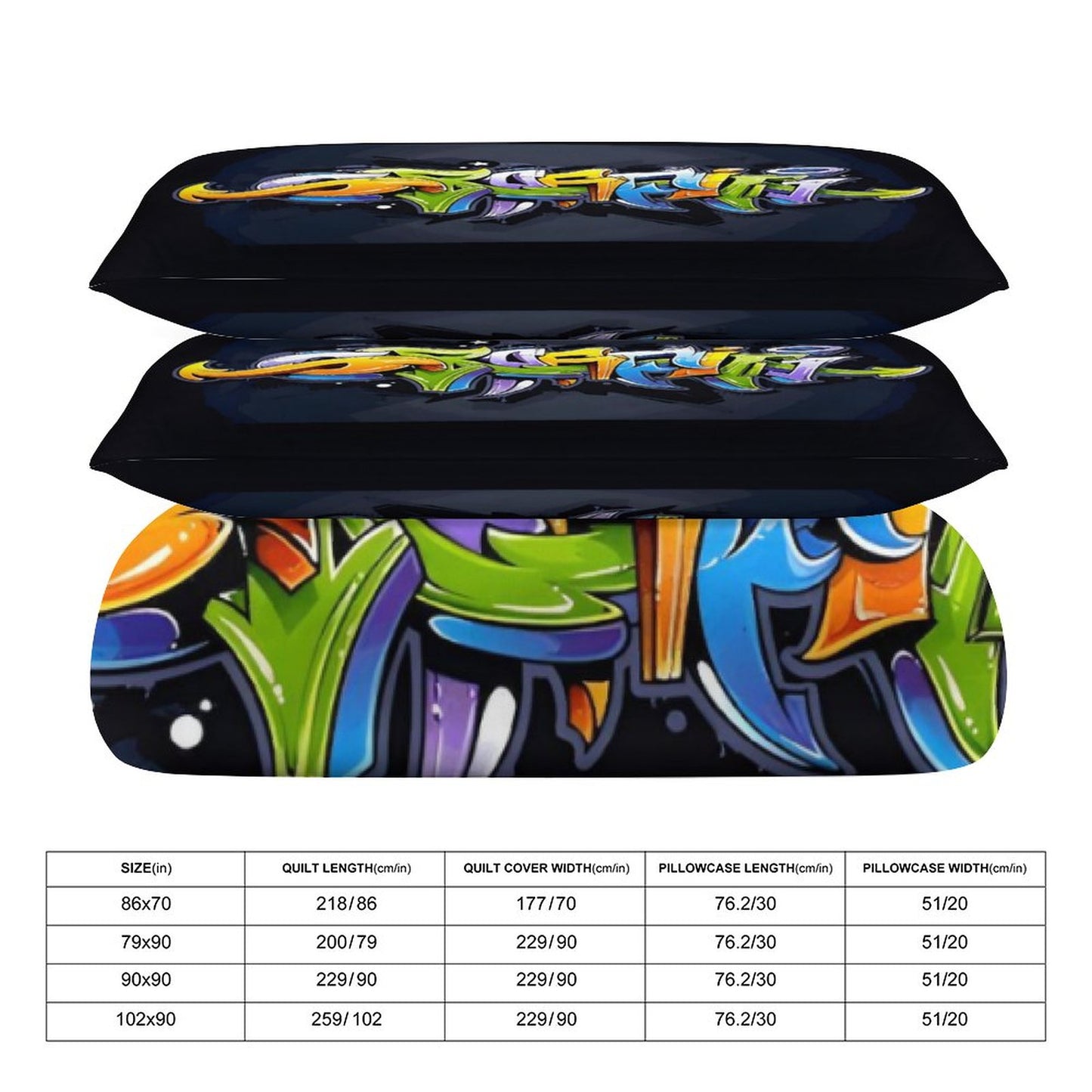 COLORFUL GRAFFITI 3-Piece Bedding Set-102"x90"/ 259x229cm-KING SIZE (Dual-sided Image)