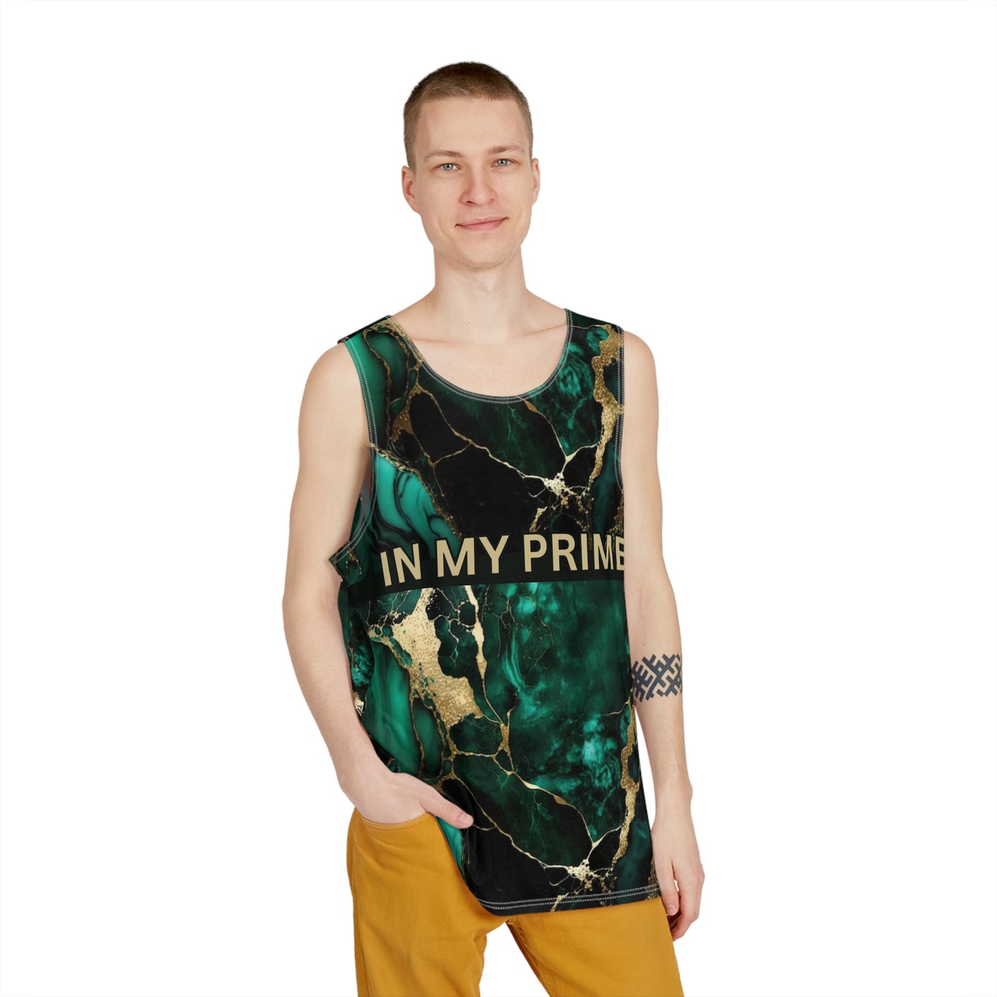 IN MY PRIME GREEN & GOLD MARBLE Men's Tank-SMALL-3XL