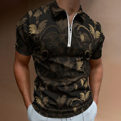 BLACK & GOLD ACCENT Men's Short Sleeve POLO Shirt with Zipper-2XS-6XL