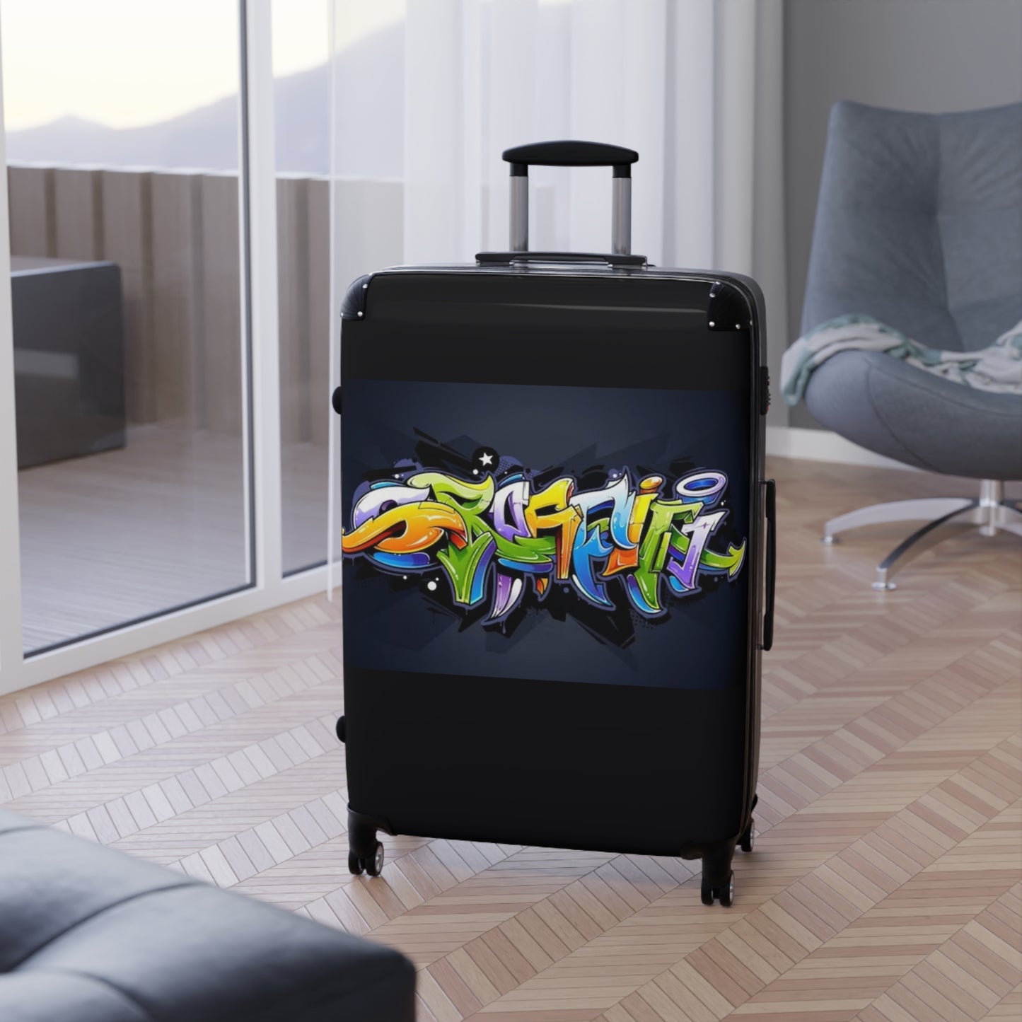 COLORFUL GRAFFITI Suitcase-SMALL, MEDIUM, LARGE (with lock/4 double swivel wheels/inner pockets)