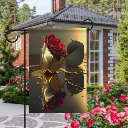 ROSE IN GOLD Garden Flag (2 Pics on 2 Sides)-12"x18"