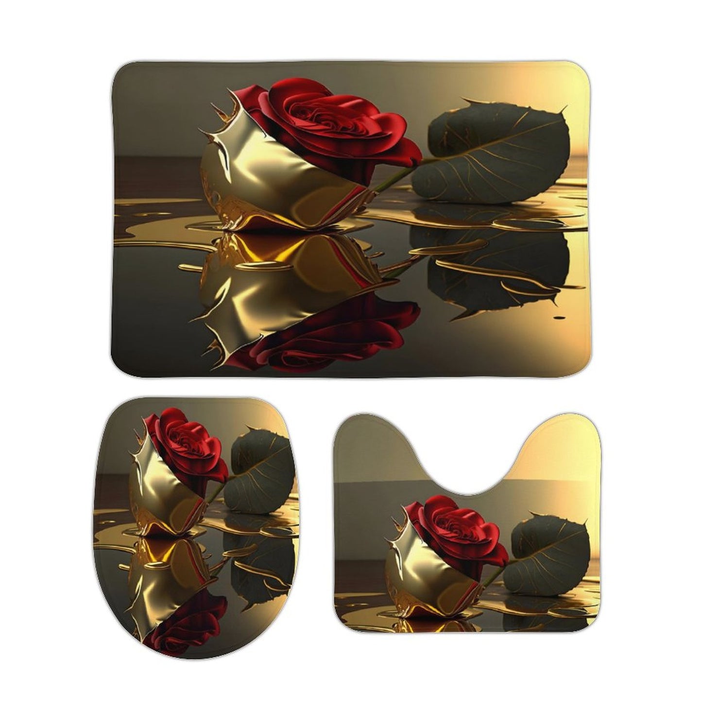 ROSE IN GOLD Coral Velvet Restroom Rug Set of 3-15.7"x23.6"/ 40x60cm