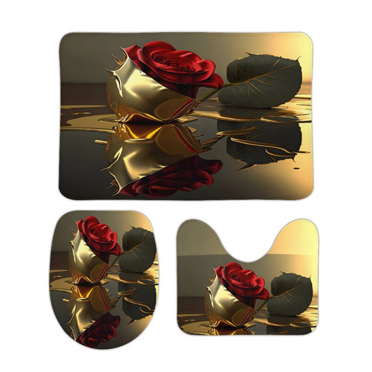 ROSE IN GOLD Coral Velvet Restroom Rug Set of 3-15.7"x23.6"/ 40x60cm