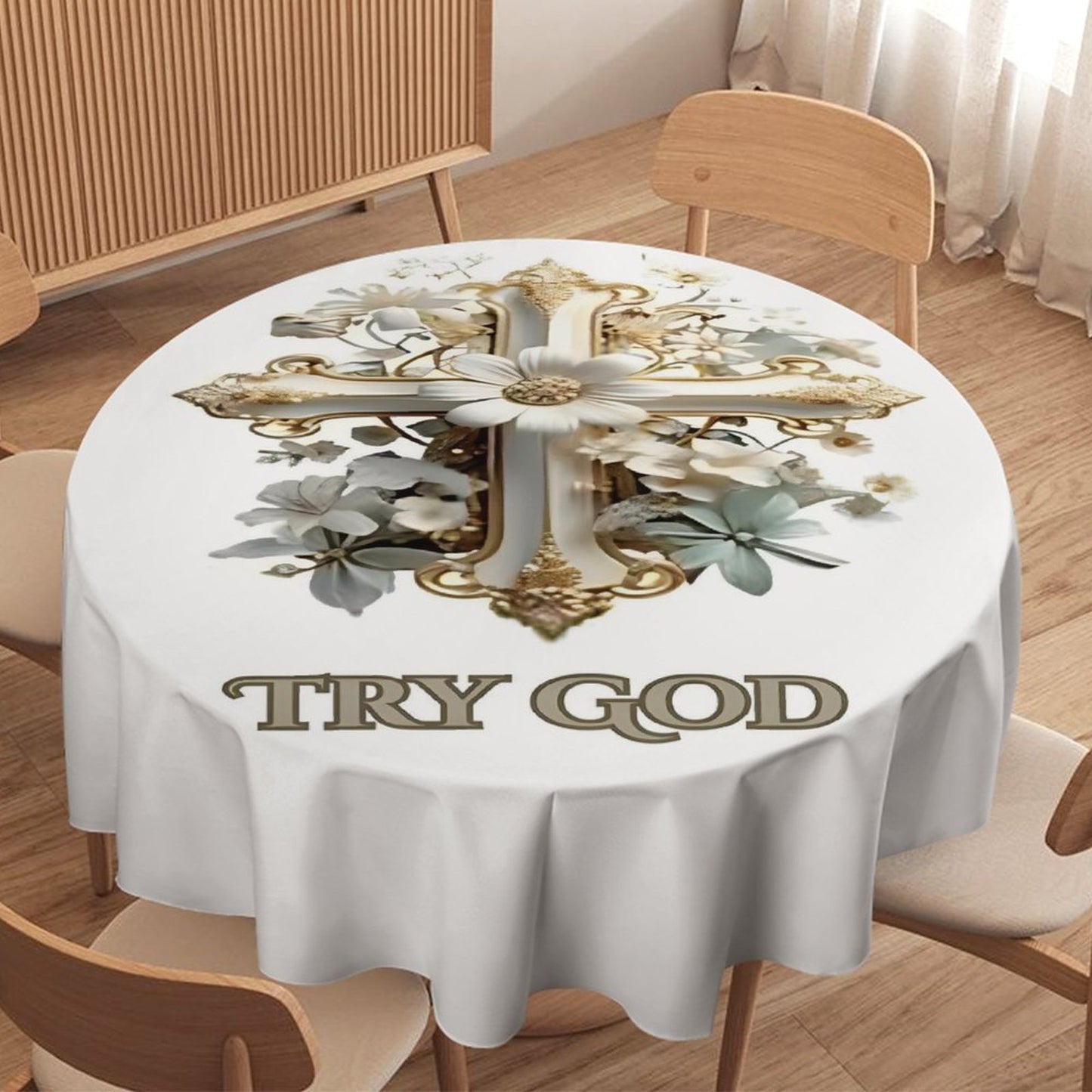 Round Tablecloth on Round Table-TRY GOD