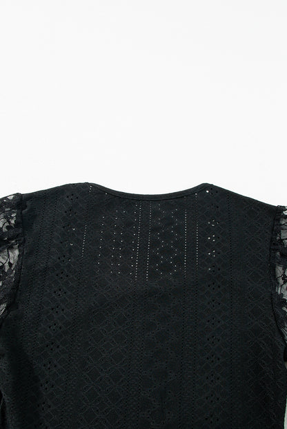 Eyelet Lace Long Sleeve Bodysuit (white/black)-SMALL-XL
