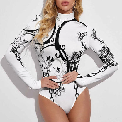 High-collar Long-sleeve Bodysuit NZ056 (All-Over Printing)