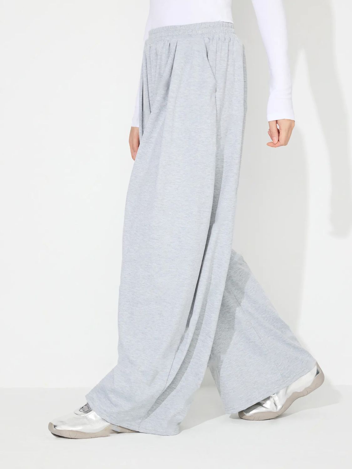 Elastic Waist Wide Leg Pants with Pockets (black/light grey/dark grey)-SMALL-XL
