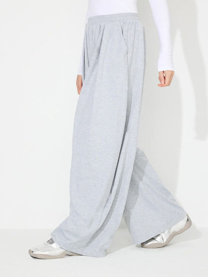 Elastic Waist Wide Leg Pants with Pockets (black/light grey/dark grey)-SMALL-XL
