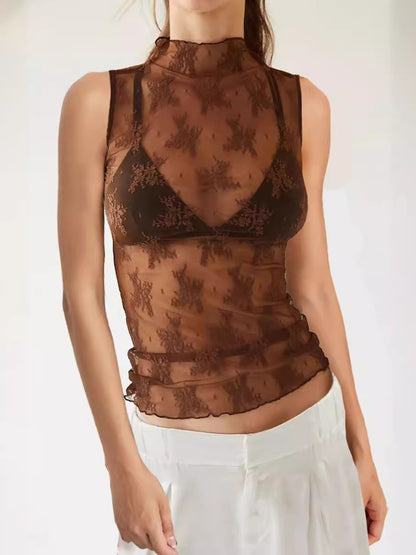 Lace Sheer Sports Bra Top (Black/Cream/Brown/White)-*XS-XL