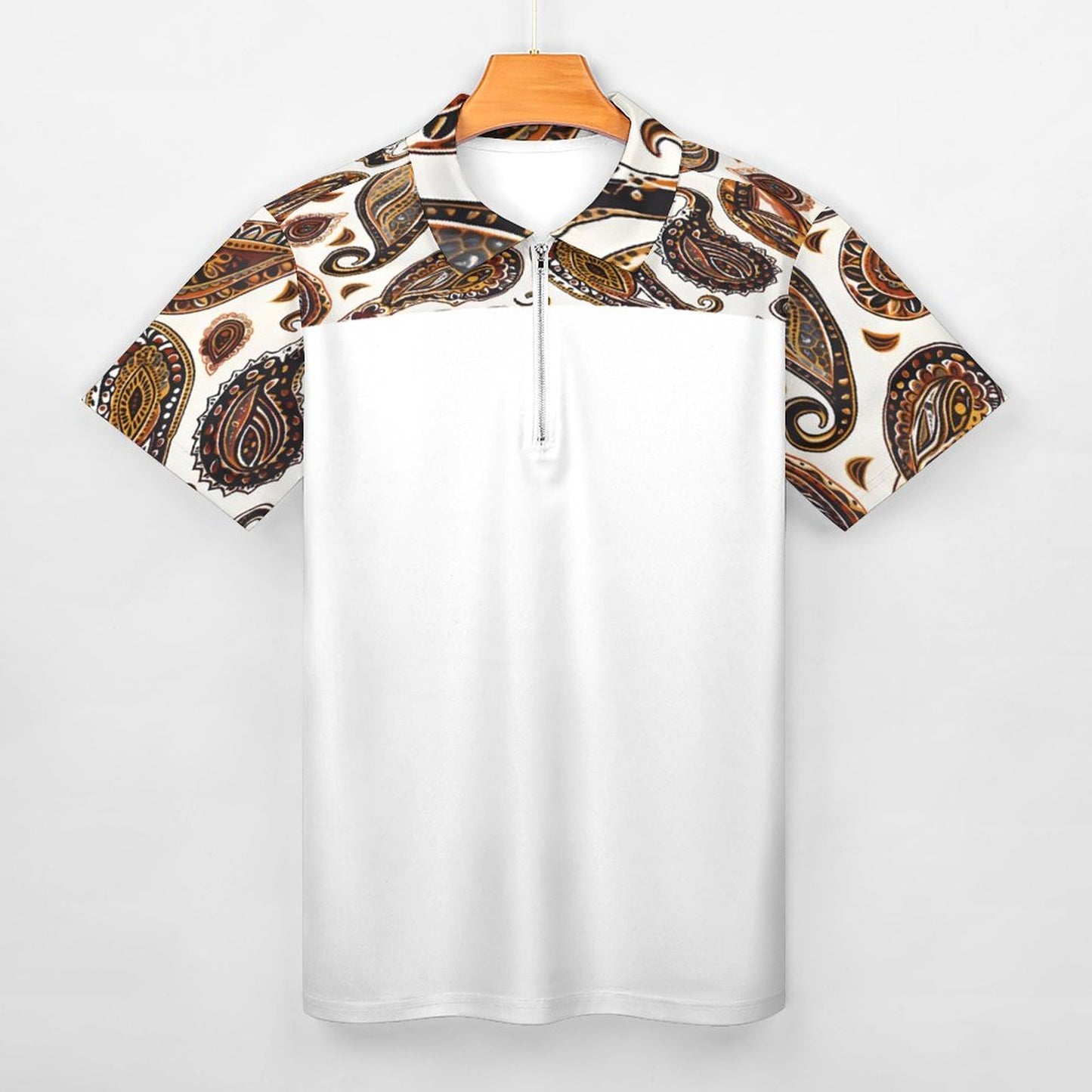 ORANGE PAISLEY Men's Short Sleeve POLO Shirt with Zipper-*2XS-6XL