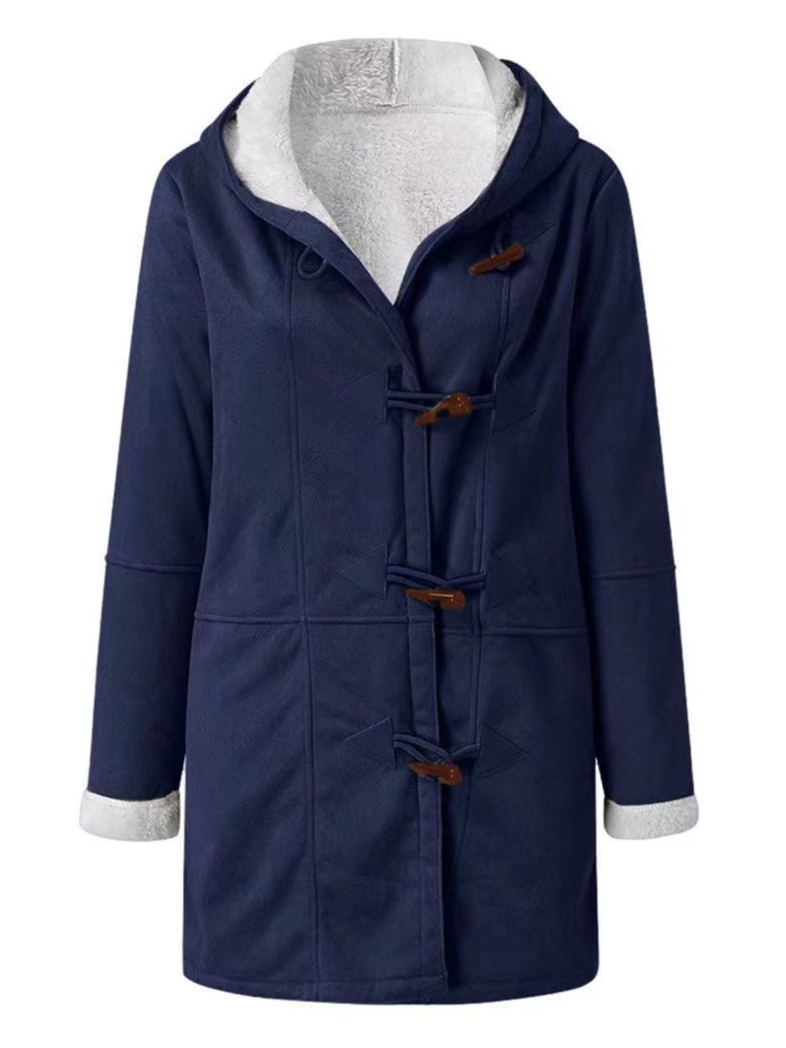 Full Size Pocketed Long Sleeve Hooded Toggle Jacket (many colors) -*SMALL-5XL