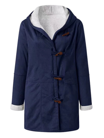 Full Size Pocketed Long Sleeve Hooded Toggle Jacket (many colors) -*SMALL-5XL