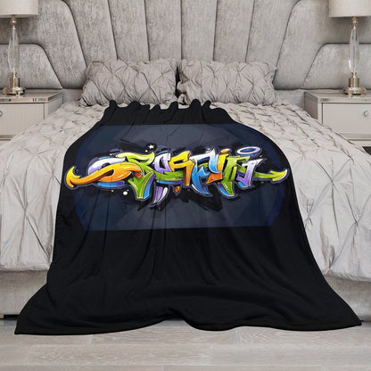 COLORFUL GRAFFITI Plush Flannel Blanket-70"x80" (Dual-sided Image)
