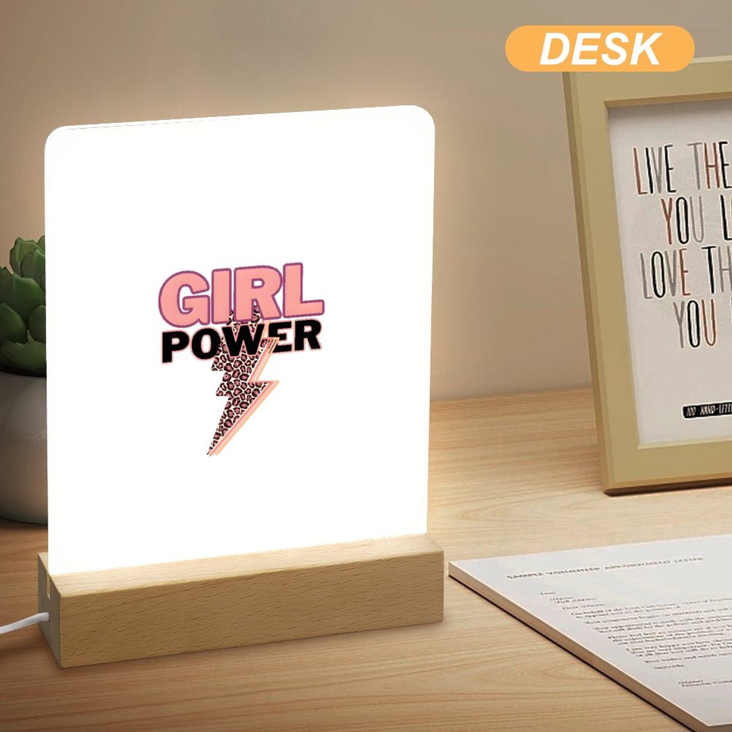 Acrylic Night Light with Wooden Base
