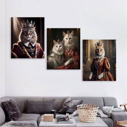 Vertical Multicolor Framed Wall Art-4:5 Aspect Ratio- KING & QUEEN CATS