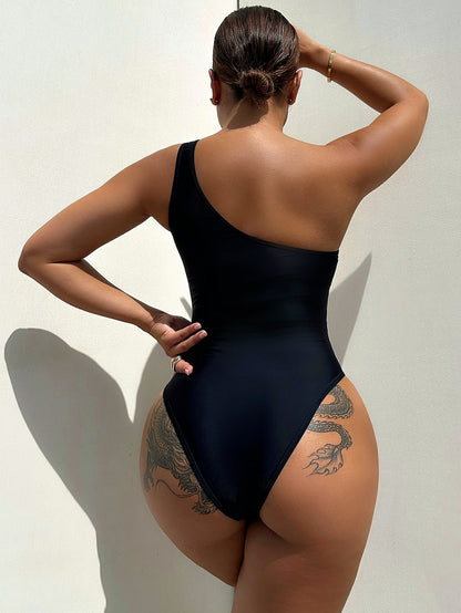 One-Shoulder Sleeveless One-Piece Swimsuit-S/M/L