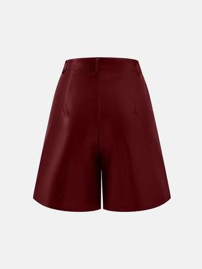 PU Leather High Rise Shorts (black/brown/burgundy)-SMALL-XL