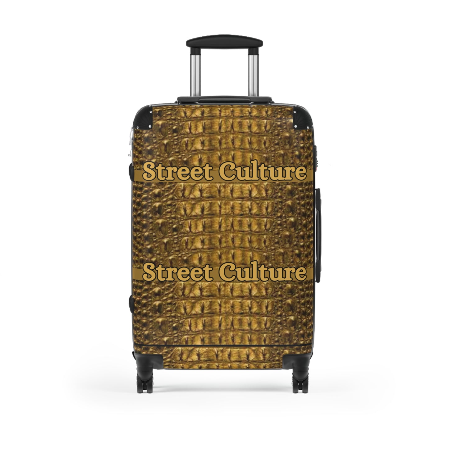 STREET CULTURE GOLD ALLIGATOR Print Suitcase (with lock/4 double swivel wheels/inner pockets)-SMALL/MEDIUM/LARGE