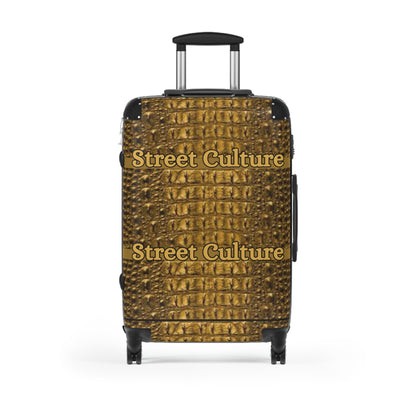 STREET CULTURE GOLD ALLIGATOR Print Suitcase (with lock/4 double swivel wheels/inner pockets)-SMALL/MEDIUM/LARGE